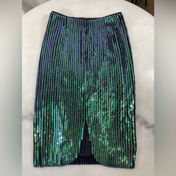 H&M Mermaid Skirt Women 4 Green Whimsigoth Glam Goth Sequin Pencil Rare Scales - Picture 4 of 9